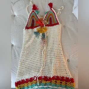 Fashion Nova White Crochet Dress with Red Accents